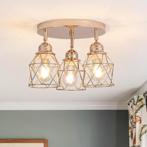 Kitchen Light Fixtures - 3-Lights Multi-Directional Ceiling Lamp with E26 Base, Adjustable Flush Mount for Hallway, Farmhouse, Kitchen, Dining Room, Entryway (Rose Gold)