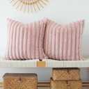 JOJUSIS Pack of 2 Faux Fur Plush Decorative Throw Pillow Covers Couch Cushion Case Soft Pillowcases (Pink, 22 x 22-Inch)