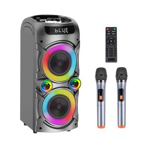 Karaoke Machine with 2 Wireless Microphones, Portable PA System Big Bluetooth Speaker with LED Lights, Remote Control Support Bass/Treble Adjustment, TF Card/USB, REC for Adult Kids Home Party