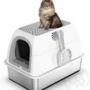 Stainless Steel Top Entry Litter Box with Dog-Proof, Hooded Stainless Steel Litter Box with Filter Lid & Scoop for Low Tracking, Enclosed Cat Litter Boxes for Anti-Leakage Metal Litter Pan
