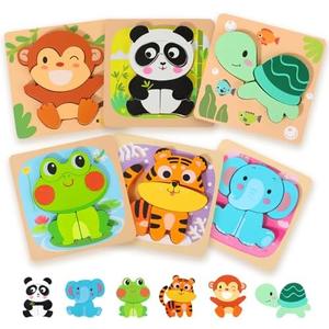 edutree Wooden Puzzles for Toddlers 2-4, 6 Pack Animal Shape Puzzle Montessori Toys for 1 2 3 Year Old, Educational Learning Toys for Girls Boys