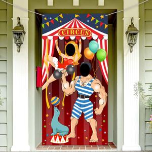 Blulu Carnival Circus Party Decoration Carnival Photo Door Banner Backdrop Props, Large Photo Door Banner for Circus Party Decor Game Supplies