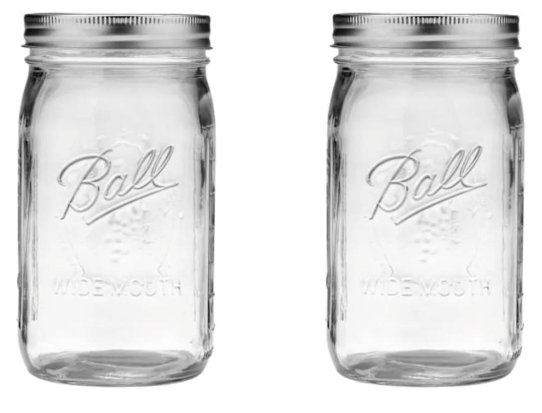 Ball Wide Mouth Glass Mason Jars with Lids and Bands, Used for Canning, Pickling, Juice, Jam, Jelly, Quart Size 32 Ounce (Pack of 2)