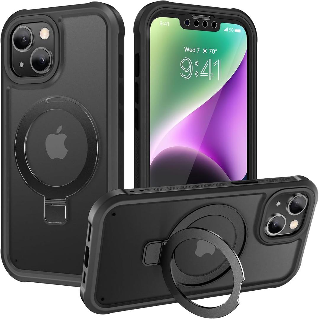 Diaclara Magnetic Ring Stand Designed for iPhone 14 Case, Compatible with MagSafe Built-in Touch Sensitive Anti-Scratch Screen Protector, with Camera Lens Protector for iPhone 14 6.1" (Black)