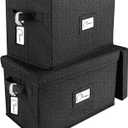 Woodoulogy Vinyl Record Storage Box Set of 2  for 7"/45 RPM LPs, Black Case with Lid Holds up to 160 Albums, CD Crate Play Music Holder, File Folder Cabinet Organizer Case with Handle