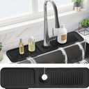 PoYang 24 Inch Faucet Mat for Kitchen Sink Splash Guard Behind Faucet, Sink Protectors for Kitchen Sink Faucet Mat Splash Guard for Kitchen Sink Area, Longer Silicone Faucet Guard Draining Mat, Black (23.6" x 5.5")