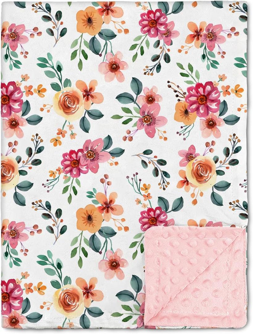 Nialnant Floral Baby Blankets for Girls, Super Soft Plush Baby Girl Blanket, Double Layer Dotted Backing Toddler Blanket, Machine Washable Newborn Blankets Nursery Decor (Flower)