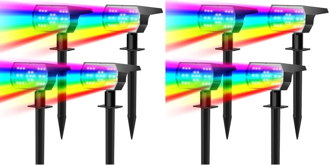 NYMPHY Solar Color Changing Lights, 7 Lighting Modes Solar Lights Outdoor Waterproof IP68, Multicolor RGB Outdoor Lights for Garden Yard Landscape Decorations- 8 Pack