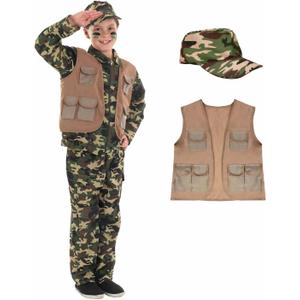 fun shack Army Costume Boys Kids Girls Soldier Military Halloween Costumes For Boys (Medium, Green)
