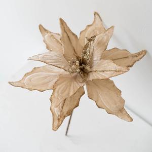 vctops 6 PCS Christmas Glitter Flowers 11 Inch Christmas Tree Wreath Ornaments Poinsettia Artificial Flower Xmas New Year Wedding Party Holiday DIY Decoration, Khaki