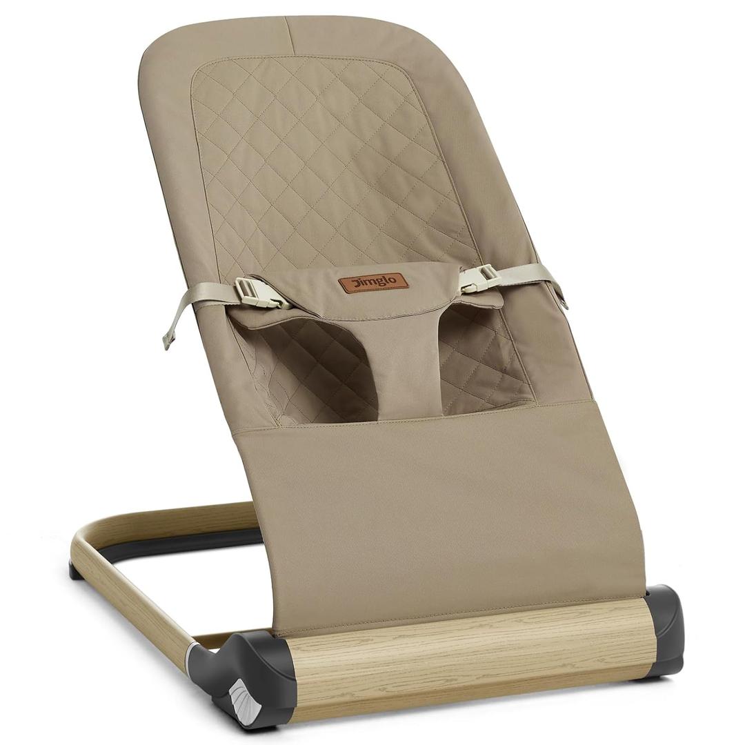 Baby Bouncer, Foldable Infant Bouncer for Babies, Portable Baby Bouncer Seat with Adjustable Height (Polyester, Khaki) (Khaki)