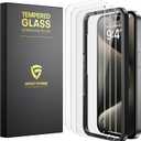 ImpactStrong Shatterproof Tempered Glass Screen Protector for iPhone 15 Pro Max [Easy Installation Frame] [Bubble Free] [9H Hardness] [Full Coverage] Case Friendly, 6.7 Inch - (3-Pack)