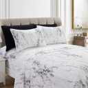 Elegant Comfort Eloise Marble Printed 6-Piece Sheet Set, 1500 Premium Hotel Quality Microfiber, Soft, Wrinkle and Fade Resistant, Fitted Sheets with Smart Pockets, Marble Sheet Set, Queen, White (Marble White)