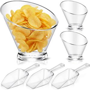 LemonRoad 6 Pcs Clear Plastic Serving Bowls with Scoops, Candy Bowls for Party Table, Disposable Angled Buffet Containers Dishes for Salad Fruit Snacks Appetizer Bar Catering Supplies(12oz)
