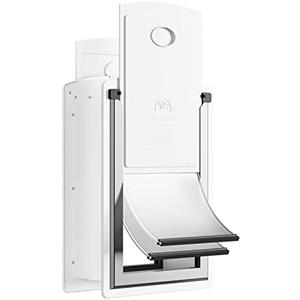 Decormax Cat Door for Wall, Energy Efficient Pet Door with Steel Frame, Telescoping Tunnel, Double Magnetic Flaps and Two Sliding Lock Panels, Easy to Install, Milky White, Small