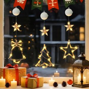 JMEXSUSS Christmas Window Lights Indoor, Christmas Lights Battery Operated with Suction Cup, Jingle Bell & Xmas Tree & Star Hanging Light for Window Wall Holiday Party Decorations