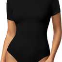YOGINGO Women's Bodysuits Short Sleeve Crew Neck Slim Fit Leotards Tops Stretchy Basic Tee Shirts Summer Onesie Outfits 2026 (Black) Small