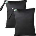 wegreeco Wet Dry Bag for Baby Swimsuit, Small Wet Dry Bag for Clothes Diaper and Breast Pump Parts, Large Baby bag for Travel,Gym Clothes,Beach,Pool,Extra Clothes (Black,2 Pack)