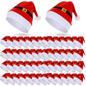 Vicenpal 50pcs Santa Hats Bulk 11.81 x 15.75 Inch Christmas Hat with Fuzzy Pom for Adult Teens Xmas Holiday Party Decor