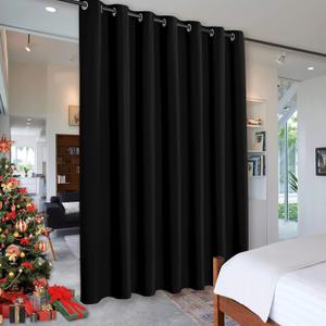 RYB HOME Privacy Curtain for Sliding Glass Door, Light Block Noise Reduce Insulated Curtain Screen Ceiling to Floor for Locker Room Basement Bedroom Closet, 100 inch Wide x 96 inch Long, Black