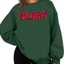 FASHGL Christmas Sequins Sweatshirts Women Merry Glitter Patch Crewneck Sweater Xmas Long Sleeve Pullover Top (Green, S)