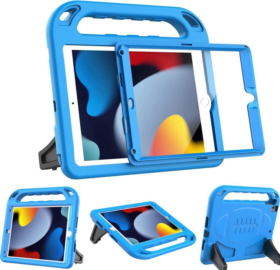 BMOUO Kids Case for iPad 9th/8th/7th Generation (iPad 10.2 Inch, 2021/2020/2019) with Built-in Screen Protector, Durable Shockproof Handle Stand iPad 9th 8th 7th Generation Case for Kids, Blue