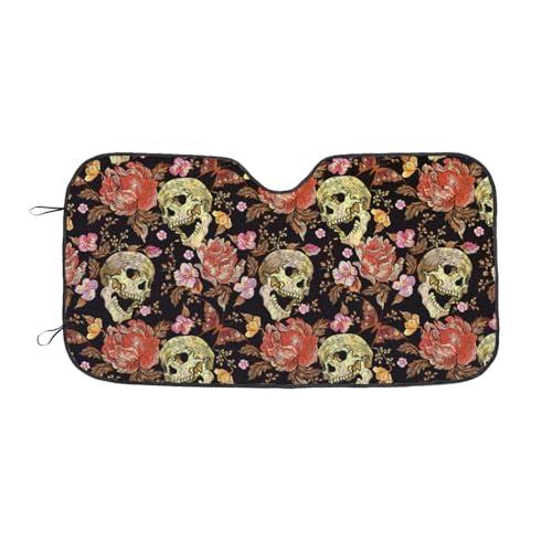 Car Windshield Sunshade Halloween Skull Pattern with UV Block Car Front Window Heat Insulation Protection Foldable Sun Shade for Cars Trucks SUVs