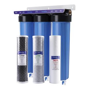 PFAS Reduction 3-Stage Whole House Water Filter System | PFAS Chlorine Reduction, 3 Stage Filtration,1" NPT Brass Ports, BPA-Free,Leak-Free, Drain Valves Included, 20*4.5inch filters