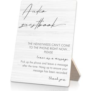 Audio Guestbook Sign, Wedding Guestbook Wooden Sign Stand 8x11.2inch, Message Audio Guest Book Signs for Reception, Wedding Table Decorations
