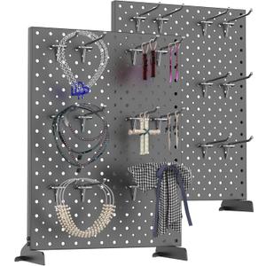 TORACK Pegboard Display Stand for Craft Shows & Fairs, 12 x 16 in Metal Tabletop Pegboard Display with Hooks for Christmas Fair Event(Black, Pack of 2)