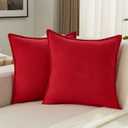 FUTEI Pack of 2 Solid Chenille Throw Pillow Covers 18x18 Inch Soft Edge Decorative Cushion Cases Farmhouse Accent for Couch Bed Living Room, Red