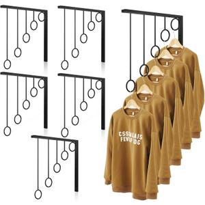 5 Pcs Clothing Display Rack Retail Clothing Rack Boutique Display Shelves Wall Mounted Metal Black Garment Hanger with 5 Hanging Rings for Boutique Shop Closet Retail Garment Laundry Balcony