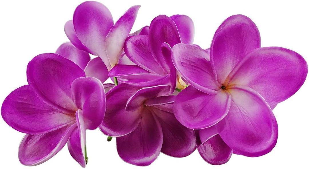 Winterworm Bunch of 10 PU Real Touch Lifelike Artificial Plumeria Frangipani Flower Bouquets Wedding Home Party Decoration (Light Purple)