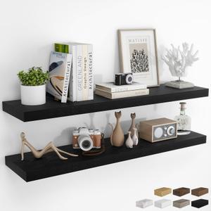 48Inch Floating Shelves for Wall 2 Pack Shelves for Bedroom|Kitchen|Bathroom Wall Mounted Rustic Wood Floating Shelf with Invisible Brackets for Books|Storage|Decor, Black (48 Inch)
