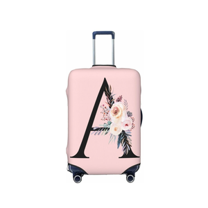 Spandex Travel Luggage Cover Cute Pink Suitcase Protector Bag,Black Letter A With Boho Floral Flowers Leaves Anti-Scratch,Dust-Proof Washable Baggage Covers For Kid Adult,S (For 18-21 Inch Luggage)