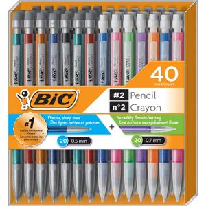 Bic Mechanical Pencil #2 EXTRA SMOOTH, 40 Pack Of Twenty 0.5mm, and Twenty 0.7 mm - Assorted Colored Barrels - Variety Pack of Bic Lead Pencils