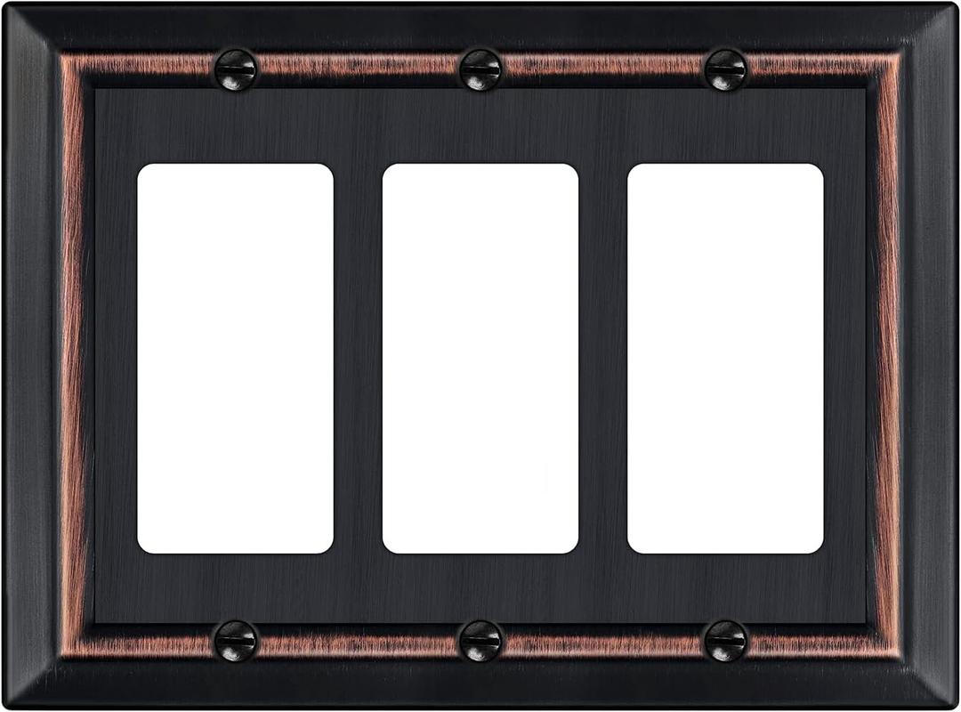 Metal Wall Plate for Electrical Outlets, Decorative Aged Bronze Switch Plates Outlet Cover, Light Switch Cover Plate, 3-Gang Wall Plates (Triple Decoretor, 1 Pack)