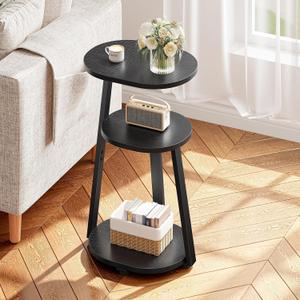 Kalrin Side Table, Small End Table with Metal Frame, 3-Tier Bedside Tables, Round Side Tables for Living Room Bedroom Couch Bathroom, Oval, Pure Black, 15.75 L X 11.81 W X 24.24 H