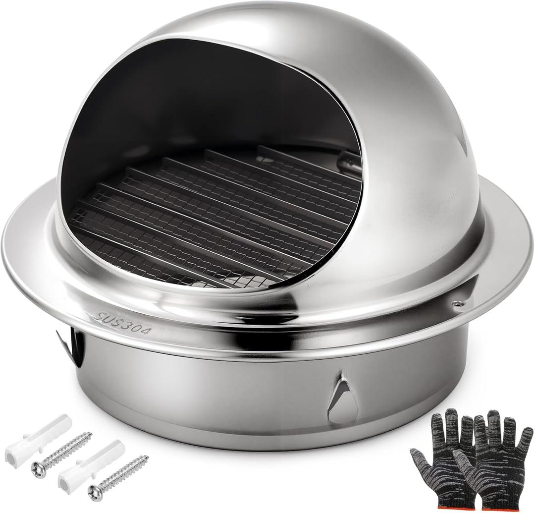 6 Inch Quality 304 Stainless Steel Wall Air Vent Cover with Louver & Mesh - Ideal for HVAC, Dryers & Industrial Use