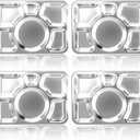 Hacaroa 4 Pack Stainless Steel Divided Dinner Plates, 15x10.6 Inches Snack Serving Plate with 6 Compartment, Metal Food Trays for Adults, Diet Food Portion Control, Picky Eaters
