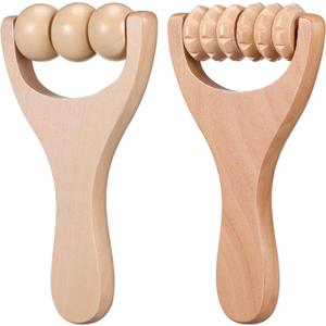 TOYANDONA Wood Massage Roller Tool Set 2Pcs Handheld Acupoint Massager for Neck Shoulder Feet Back - Compact Lightweight Natural Material for Full Body Muscle Relief and Relaxation