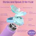 Kids Insulated Water Bottle with Pop-Open Straw & Spout 2-in-1 Lid, 14oz Kids Insulated 18/8 Stainless Steel Water Bottle for School Girls Boys Toddler Water Bottle Leak Proof Toddler Cups, Macaron