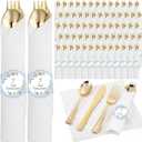 Blue 25 Pack Blue First Communion Decorations Pre Wrapped Silverware Set Disposable Serves 25, Gold Napkins Knives Forks and Spoons Baptism Party Utensils for Christening Celebration Party