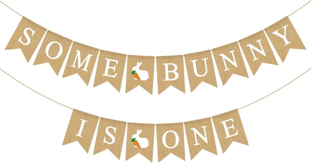 Jute Burlap Some Bunny Is One Banner Easter Spring Boy Girl 1st Birthday Party Decoration Supply