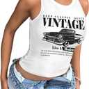 SOLY HUX Women's Summer Graphic Tank Tops Sleeveless Crewneck Letter Car Print Vintage Y2k Top Streetwear (Large)