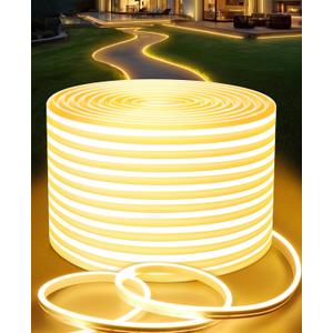 Lamomo Neon Rope Lights 65.6Ft, Waterproof Warm White LED Strip Lights, 3000K Silicone Flexible Cuttable 24V Led Lights for Bedroom, Outdoor,Indoor, Kitchen, DIY Design, Cabinet