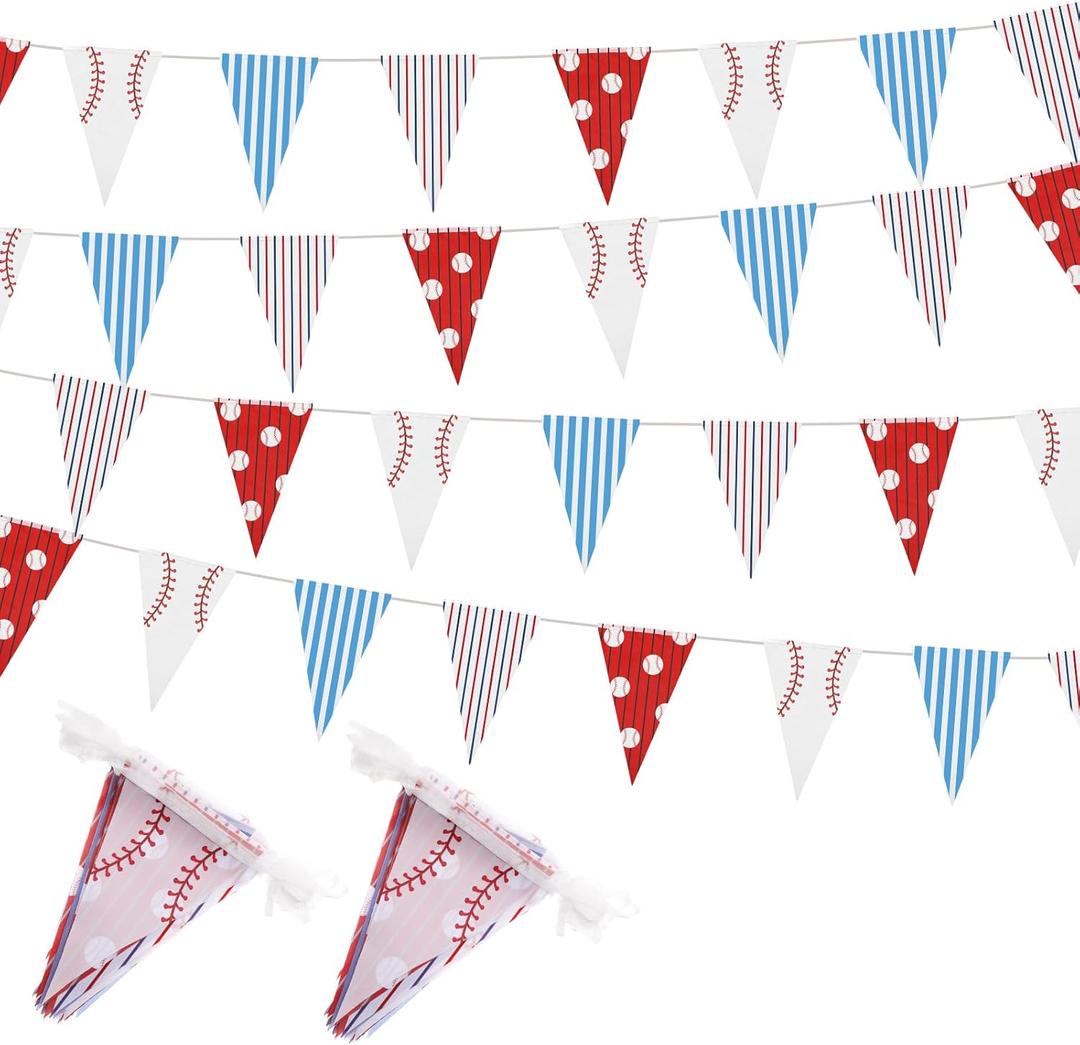 VitalCozy 4 Pcs 131 ft Baseball Pennant Banners Party Decorations Triangle Baseball Flags Garland Bunting for American Ball Sport Game Decor Birthday Camp BBQ Party Supplies Home Outdoor Hanging