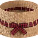 OIAHOMY Christmas Tree Collar, Wicker Holiday Tree Skirt & Stand Base Cover, Paper Rope Christmas Decor with a Bow Tie, Natural-24 inch