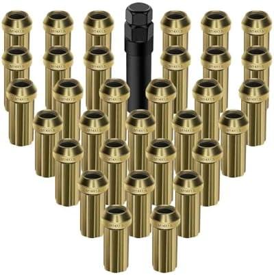 cciyu Set of 32+1 Key Gold Spline Wheel Lug Nuts 14x1.5 Closed End 2 Inch Tall 3/4 Drive Hex Size for Chevrolet Silverado 2500/3500 for GMC Sierra 1500/2500/3500 for Hummer H2 1999-2019