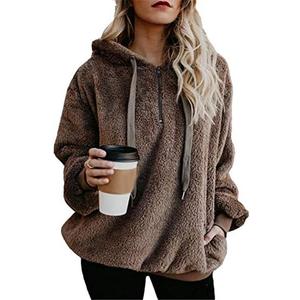 ReachMe Womens Oversized Sherpa Pullover Hoodie with Pockets Fuzzy Fleece Sweatshirt Plaid Fluffy Jacket Coat Size M